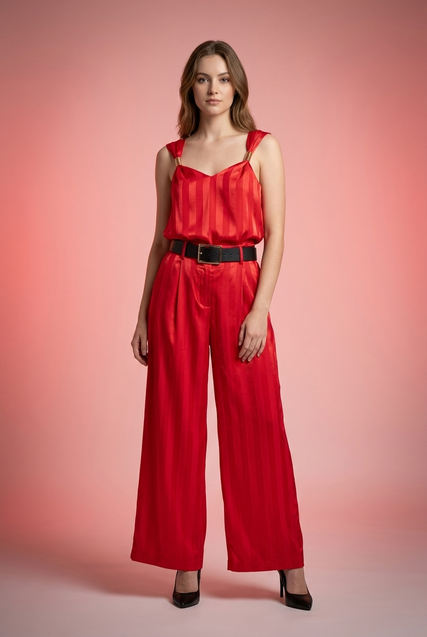 Tonal Stripe Satin Cami & Trouser Set
