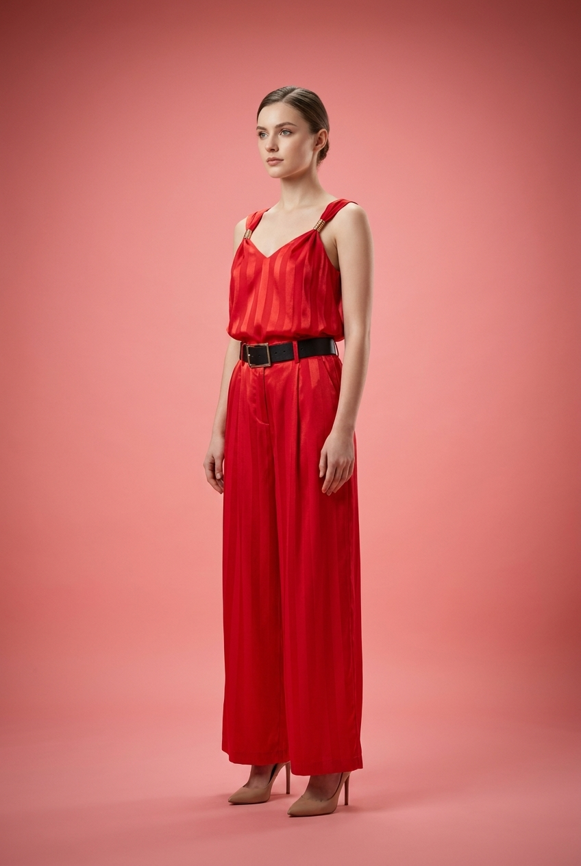 Tonal Stripe Satin Cami & Trouser Set