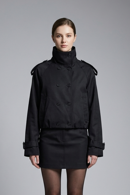 Cropped Double-Breasted Trench Jacket