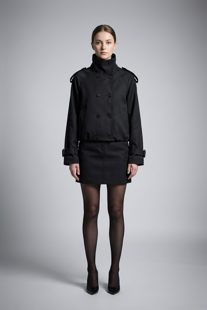 Cropped Double-Breasted Trench Jacket