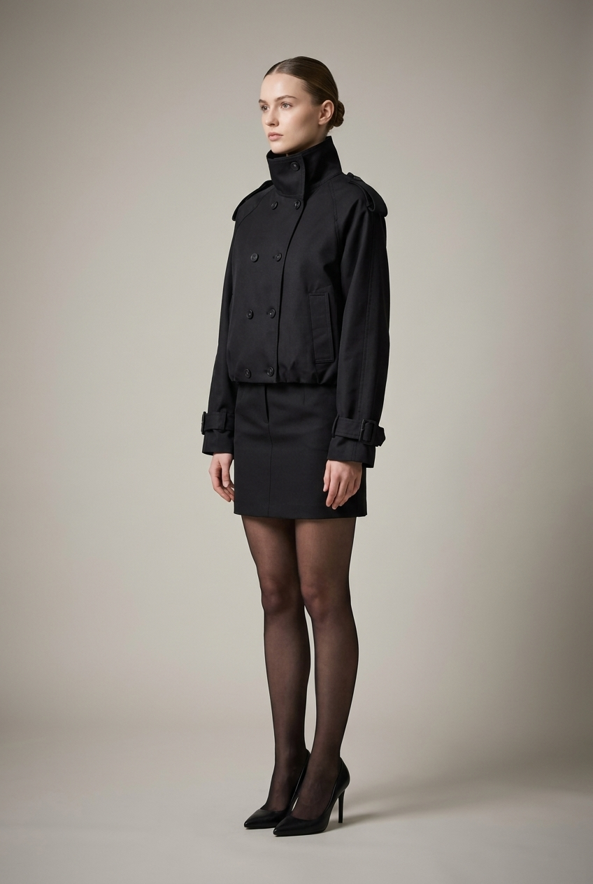Cropped Double-Breasted Trench Jacket