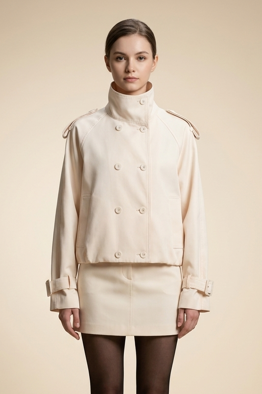 Cropped Double-Breasted Trench Jacket