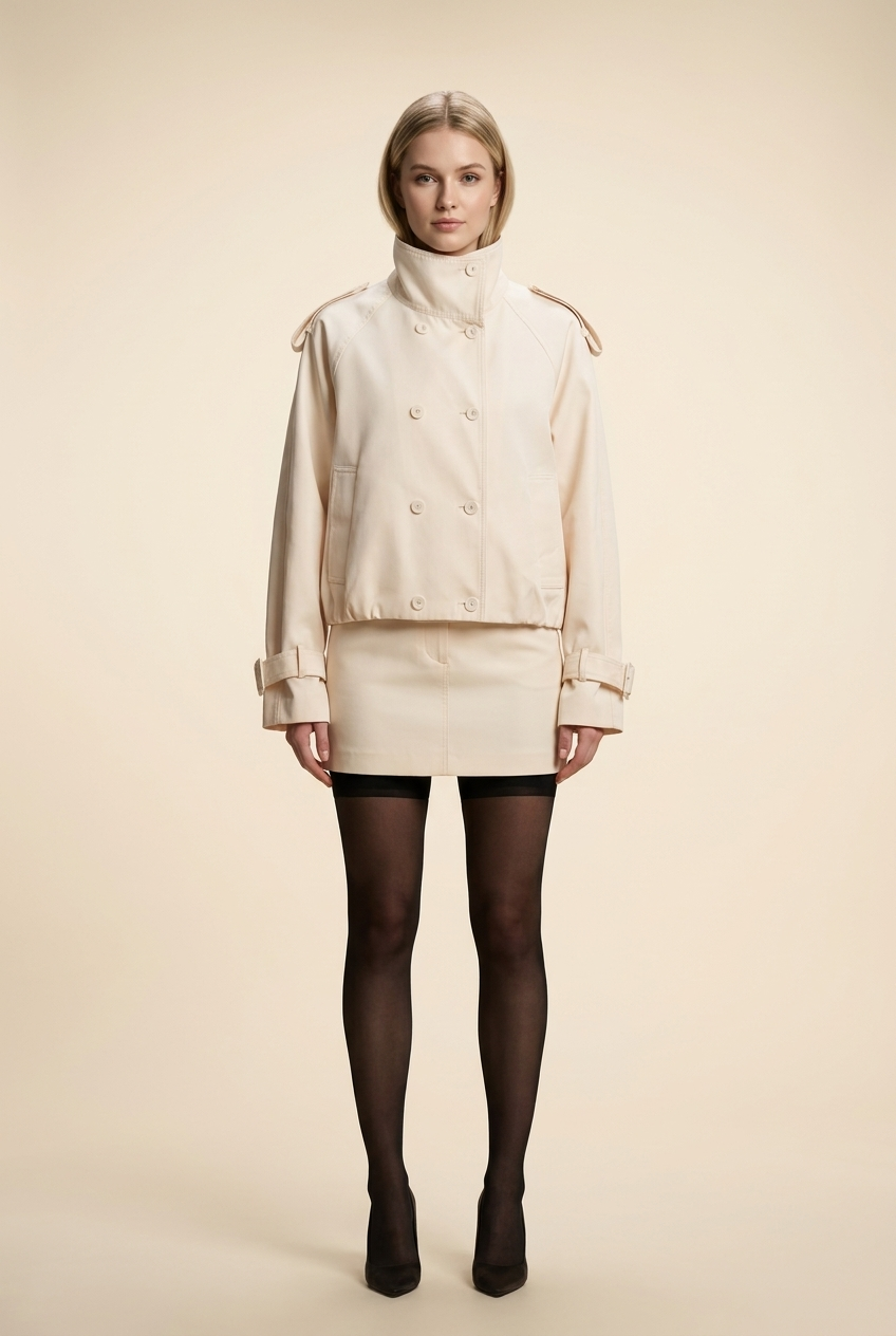 Cropped Double-Breasted Trench Jacket