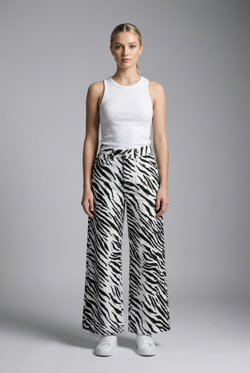 Zebra Print Wide-Leg Trousers