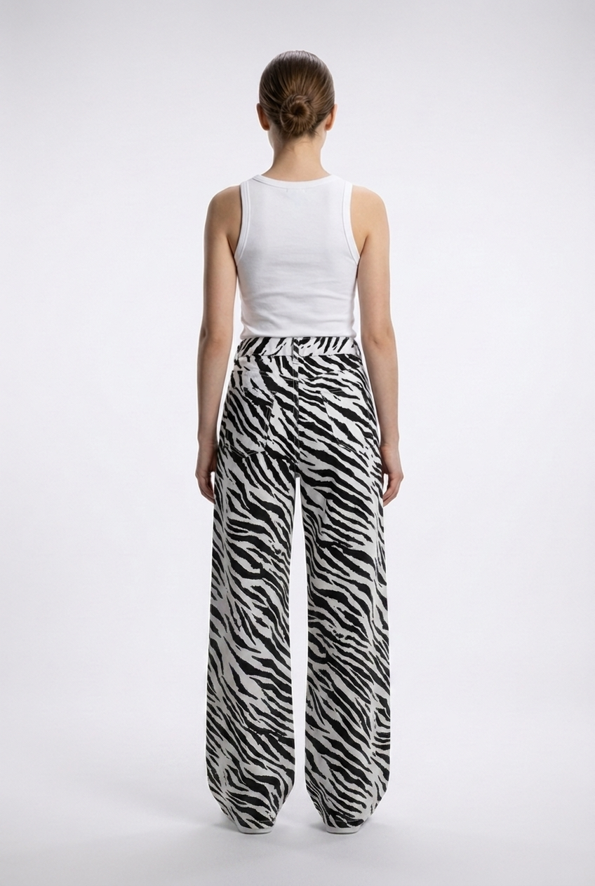 Zebra Print Wide-Leg Trousers