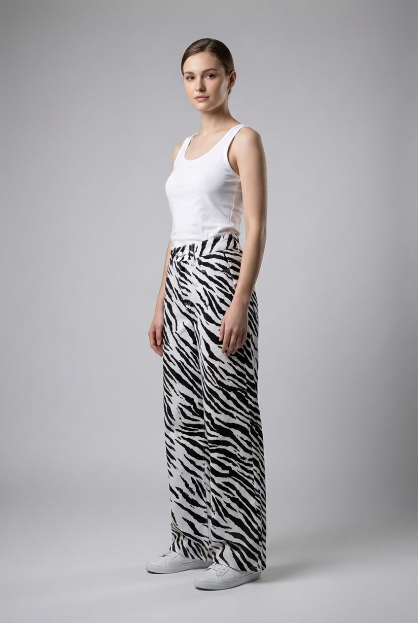 Zebra Print Wide-Leg Trousers