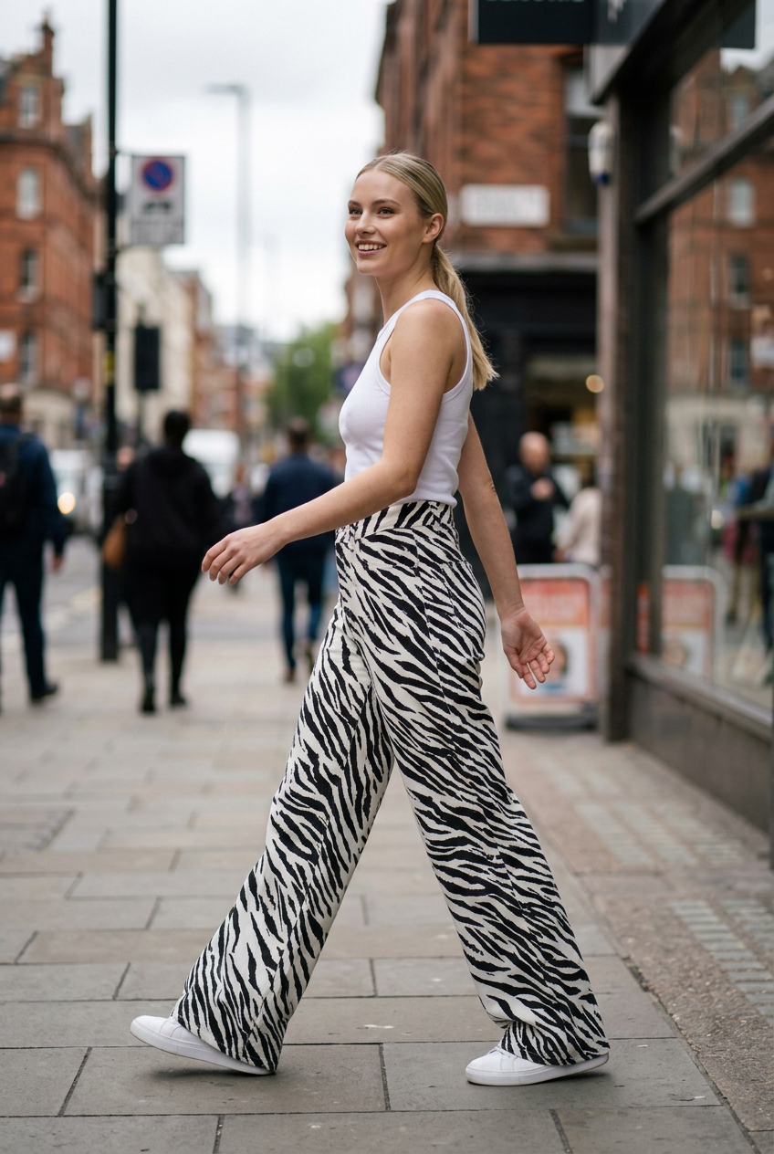 Zebra Print Wide-Leg Trousers