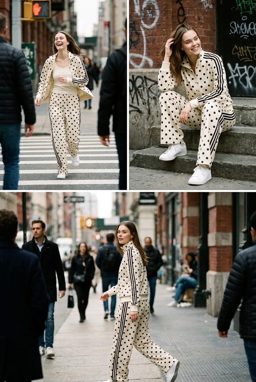 Polka Dot Wide-Leg Tracksuit Set