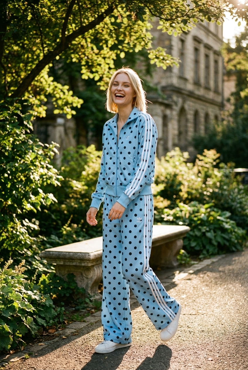 Polka Dot Wide-Leg Tracksuit Set