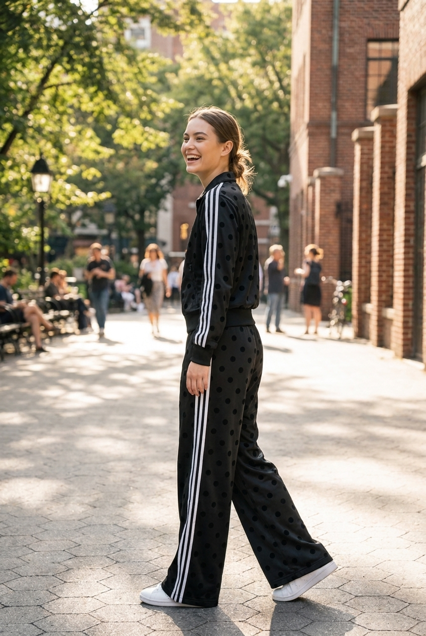 Polka Dot Wide-Leg Tracksuit Set