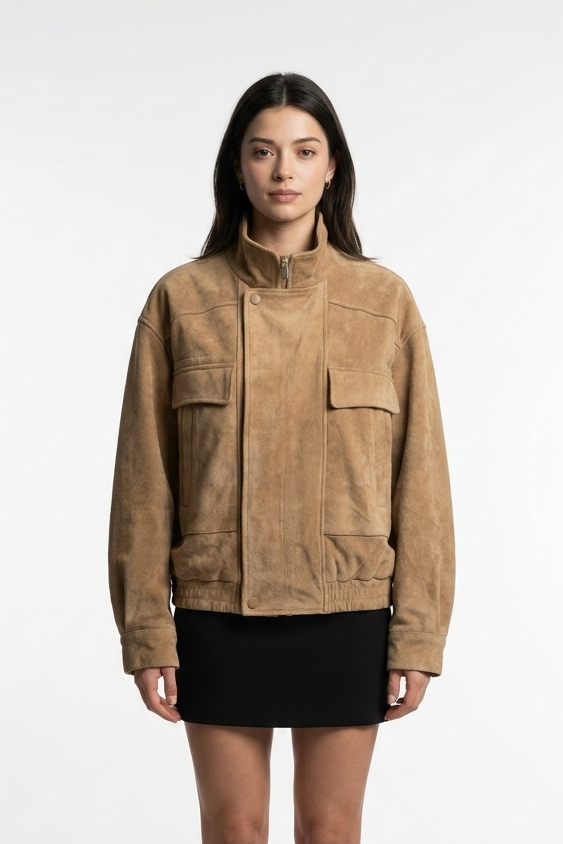 Artificial Suede Utility Bomber Jacket