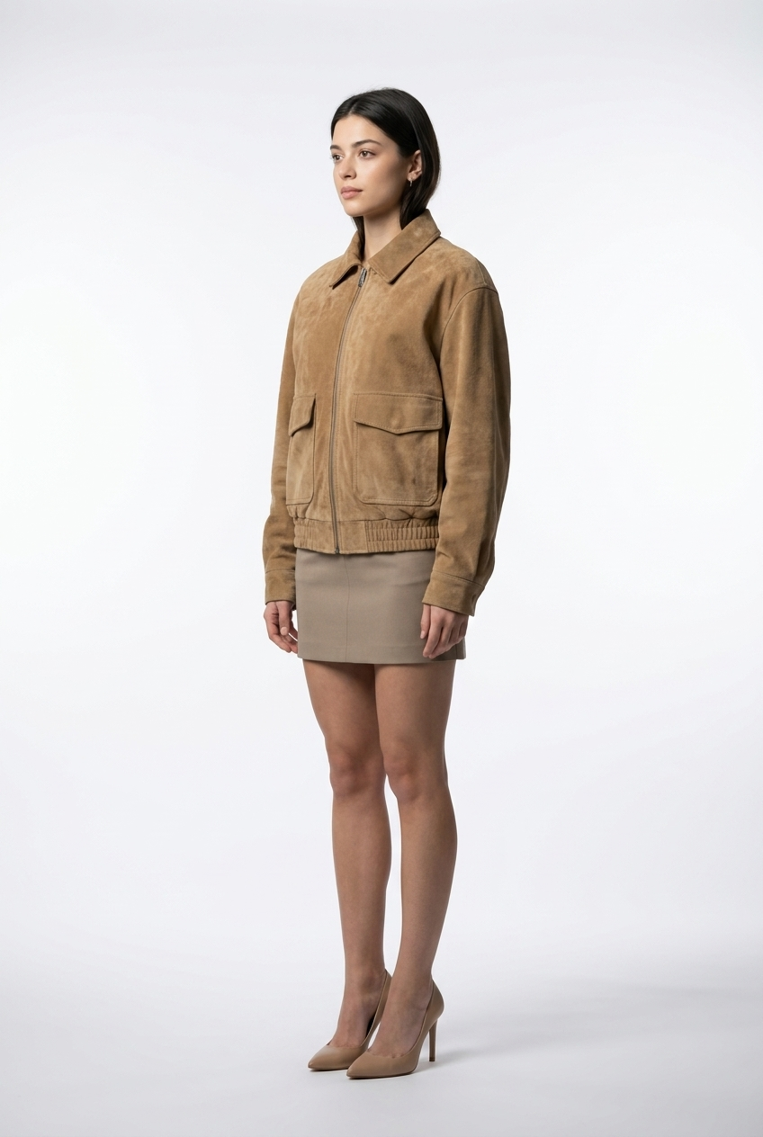 Artificial Suede Utility Bomber Jacket