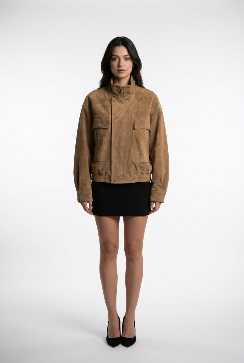 Artificial Suede Utility Bomber Jacket