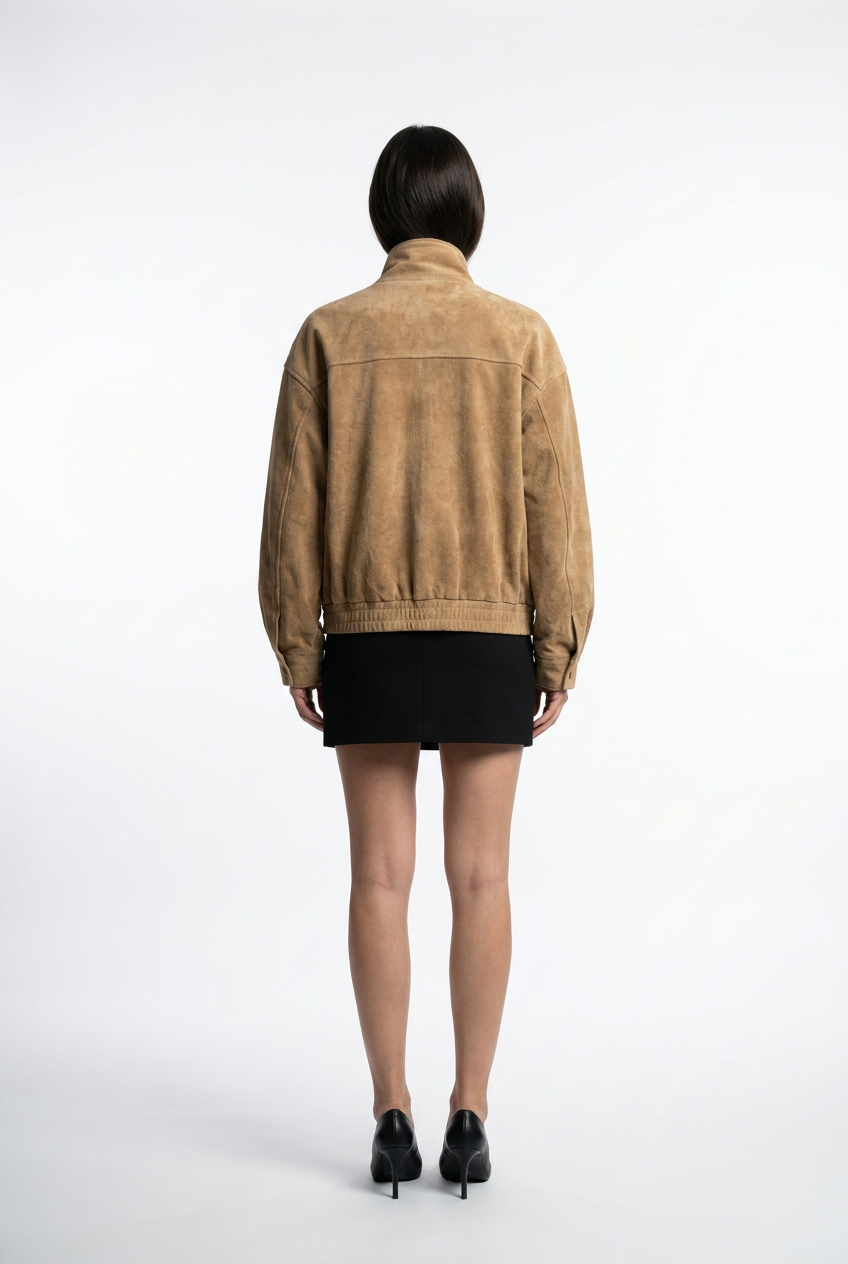 Artificial Suede Utility Bomber Jacket
