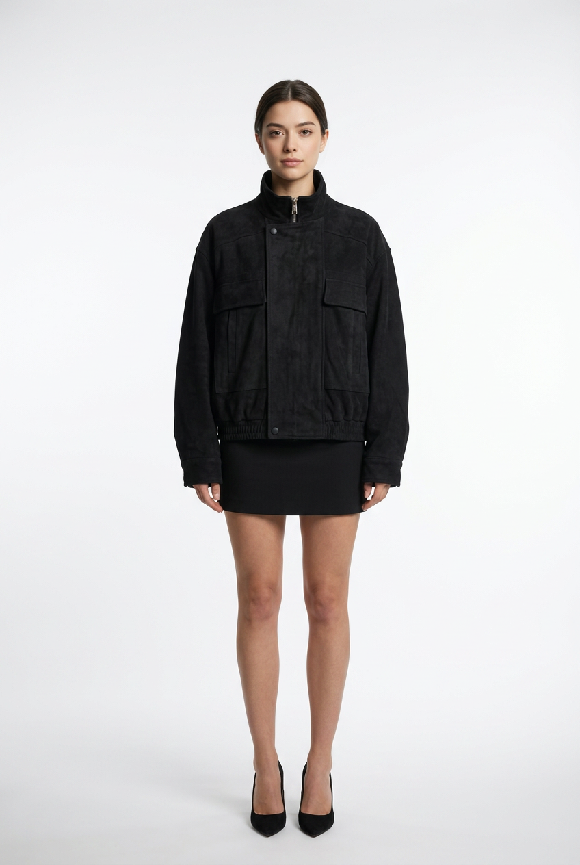 Artificial Suede Utility Bomber Jacket