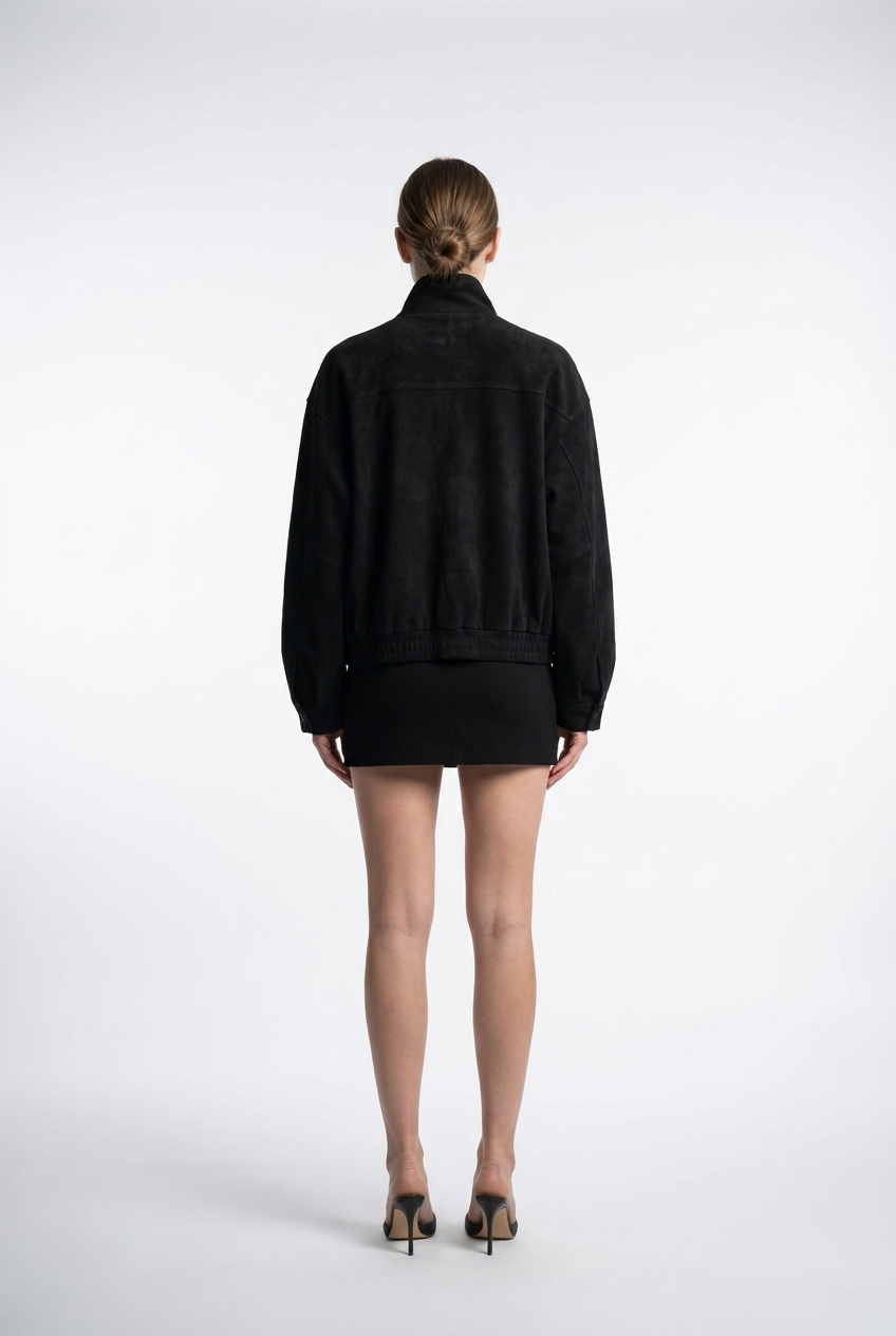 Artificial Suede Utility Bomber Jacket