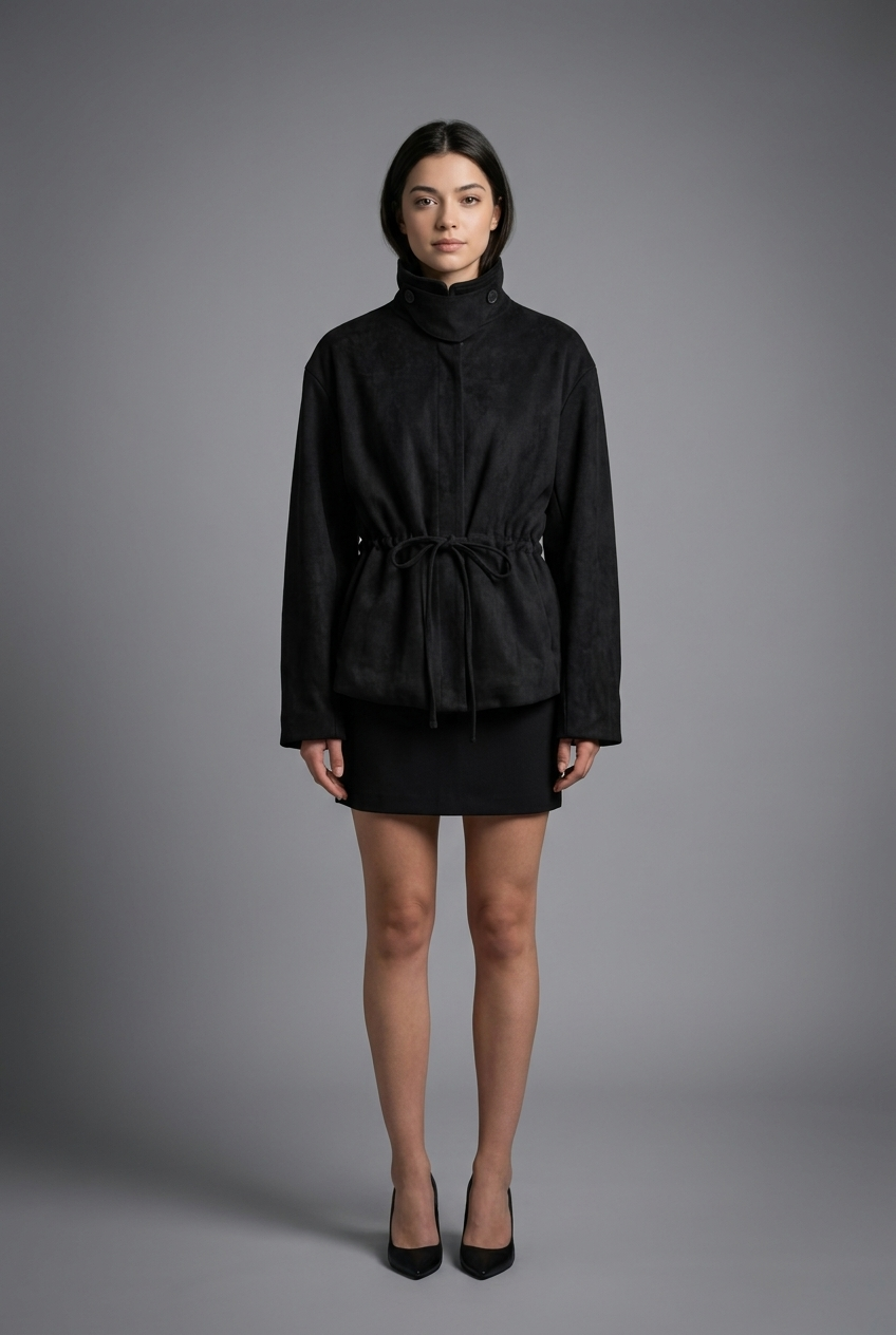Drawstring Waist Artificial Suede Jacket