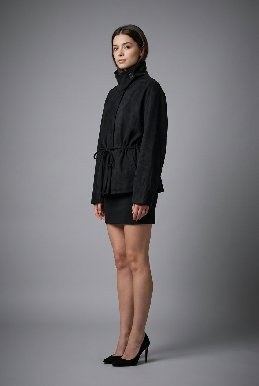 Drawstring Waist Artificial Suede Jacket