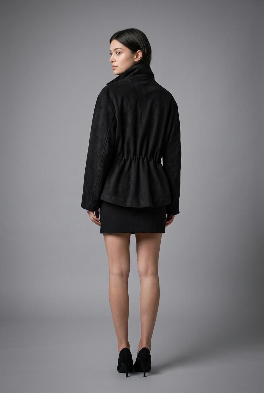 Drawstring Waist Artificial Suede Jacket