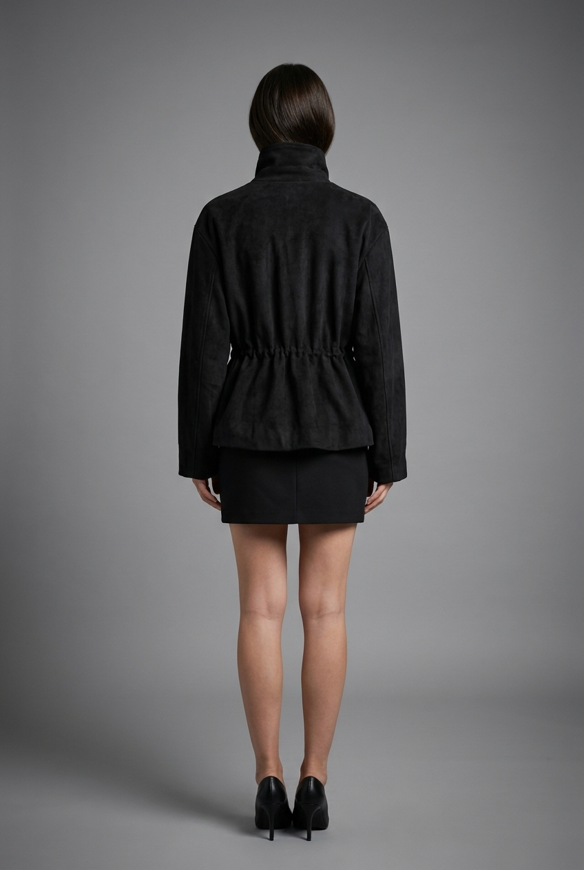 Drawstring Waist Artificial Suede Jacket