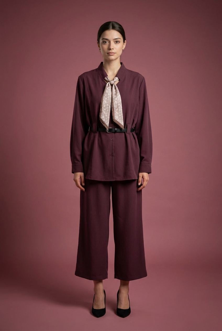 Scarf-Tie Tunic & Cropped Trouser Set