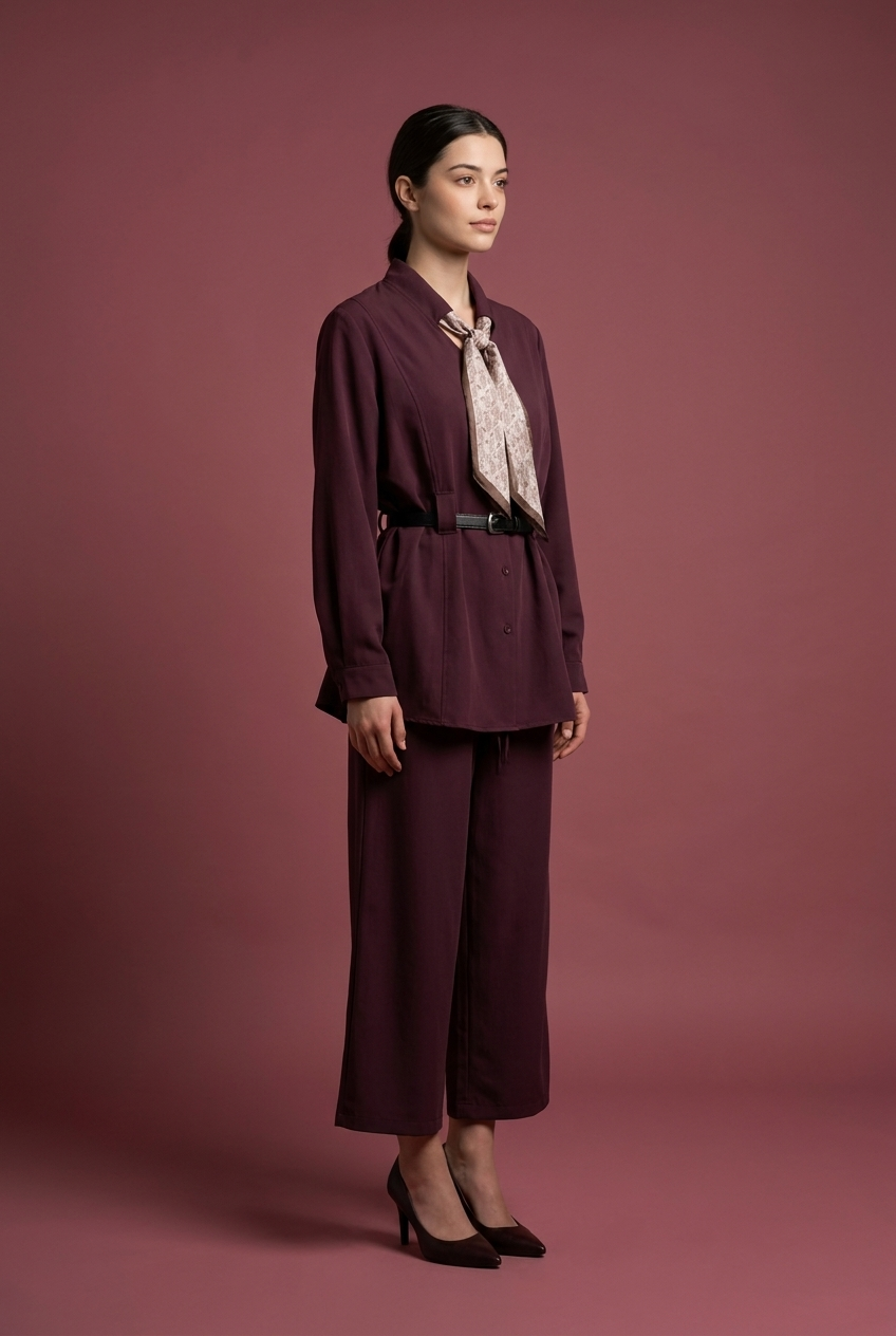 Scarf-Tie Tunic & Cropped Trouser Set