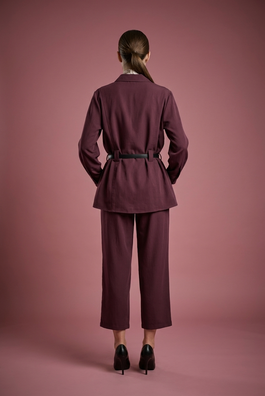 Scarf-Tie Tunic & Cropped Trouser Set