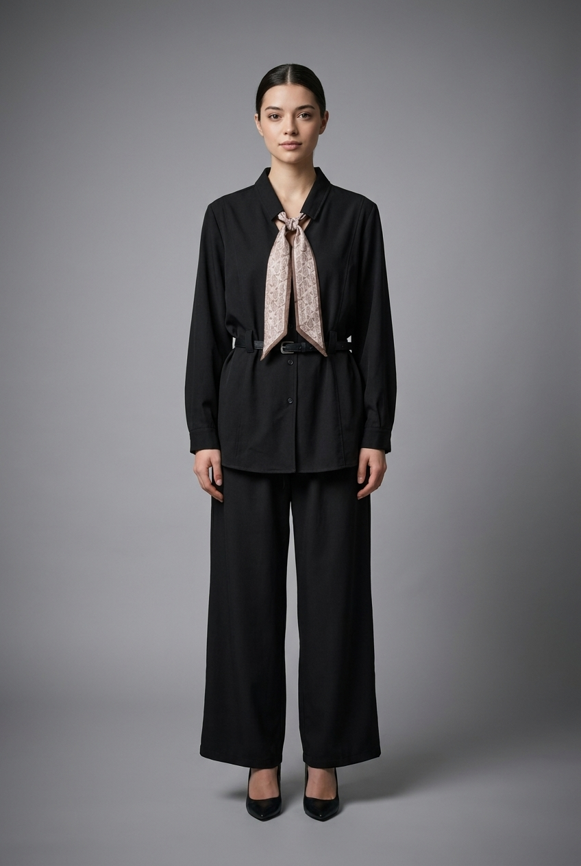Scarf-Tie Tunic & Cropped Trouser Set