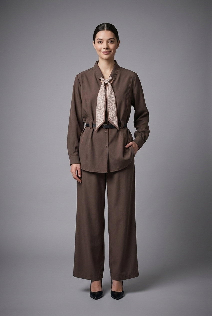 Scarf-Tie Tunic & Cropped Trouser Set