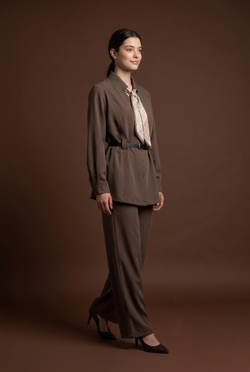 Scarf-Tie Tunic & Cropped Trouser Set