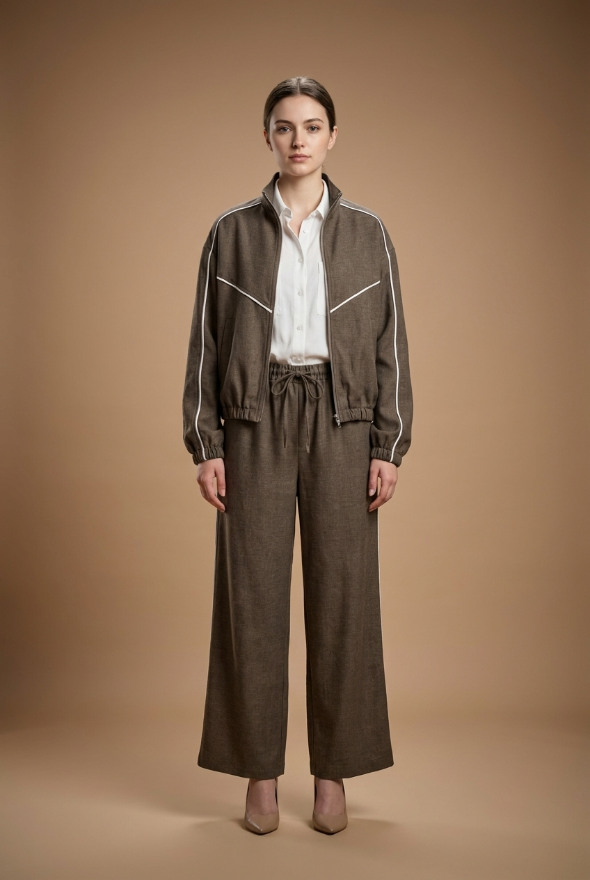 Contrast Piping Track Jacket & Trouser Set