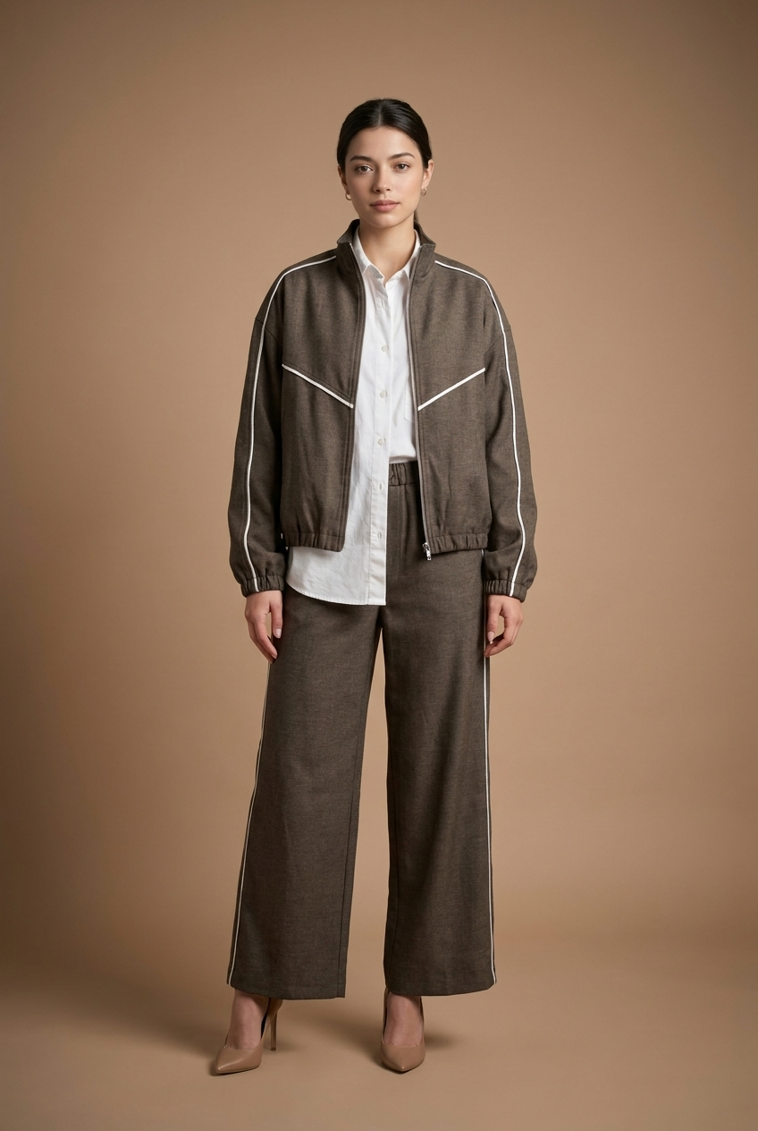 Contrast Piping Track Jacket & Trouser Set