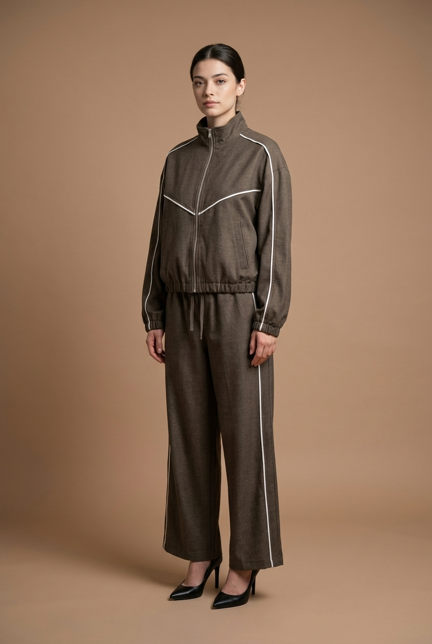 Contrast Piping Track Jacket & Trouser Set