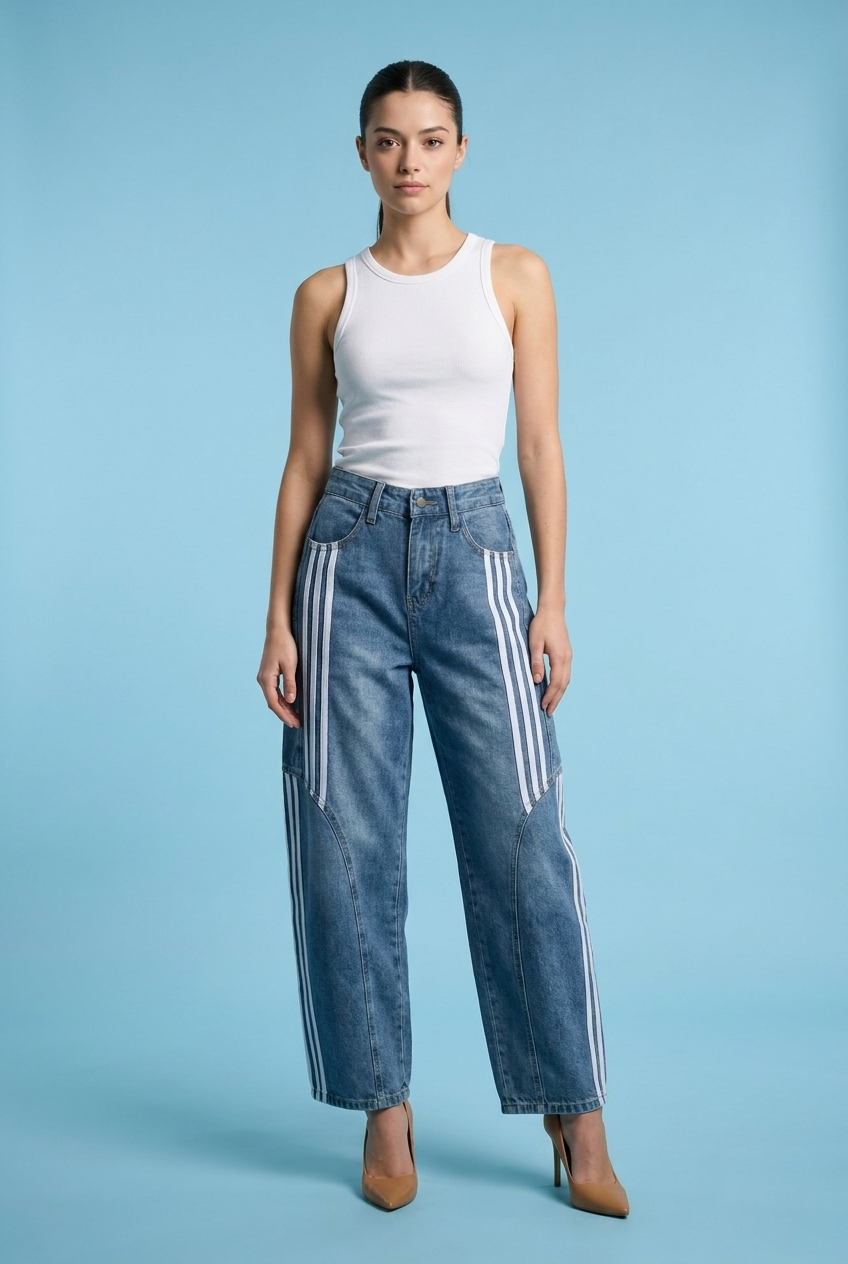 Contrast Stripe Paneled Jeans