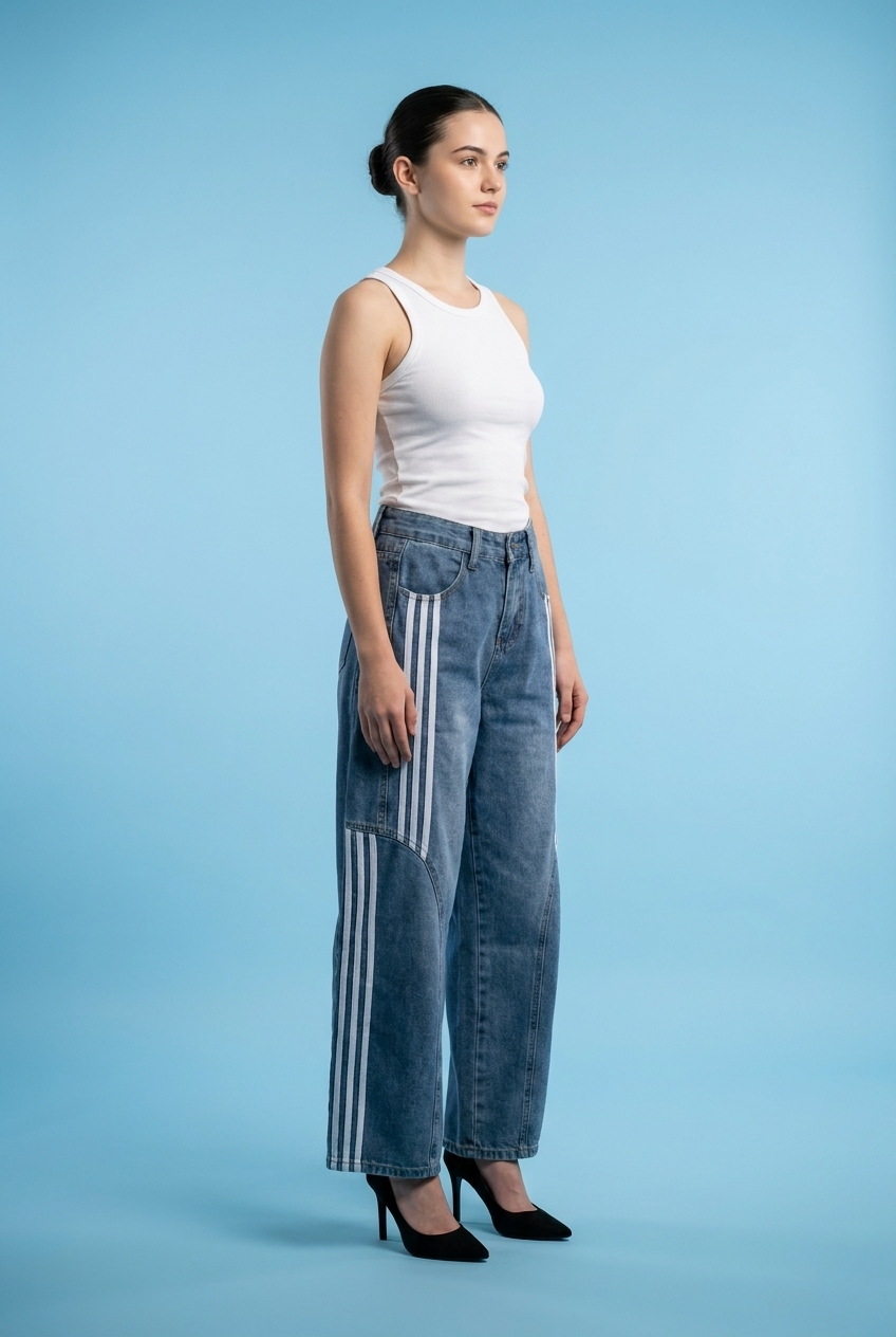 Contrast Stripe Paneled Jeans