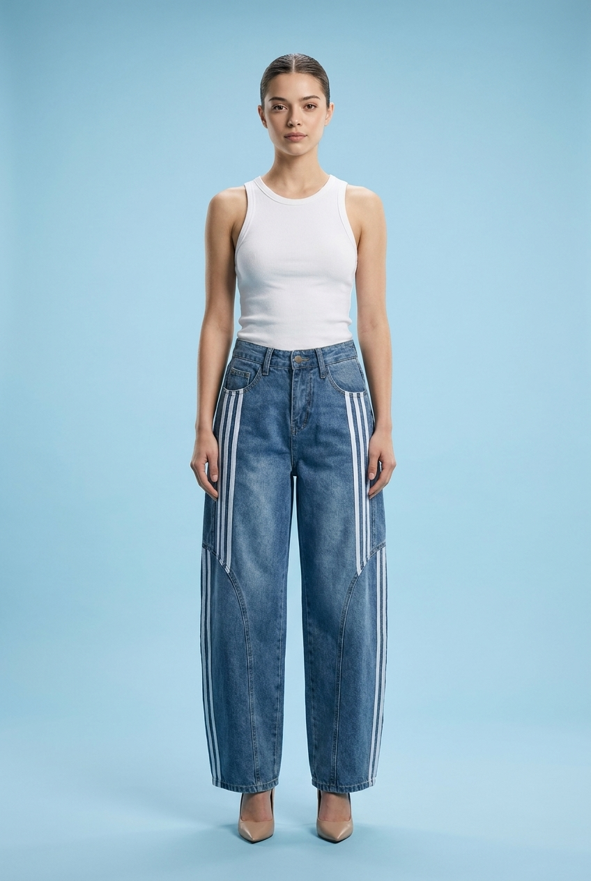 Contrast Stripe Paneled Jeans