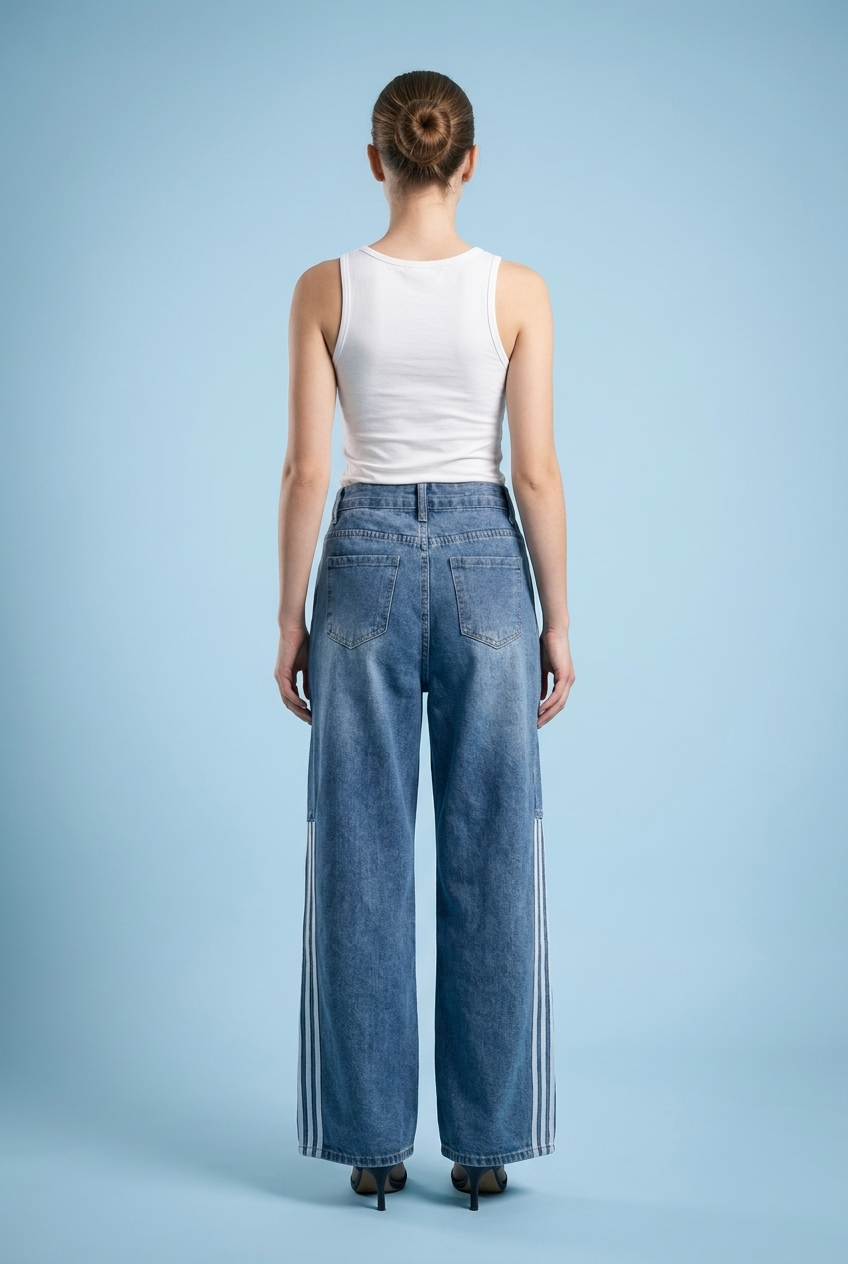 Contrast Stripe Paneled Jeans