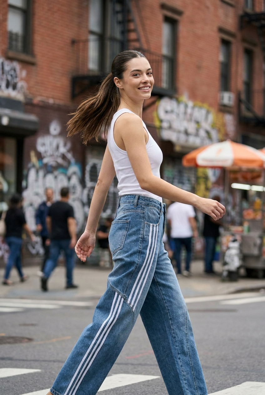 Contrast Stripe Paneled Jeans