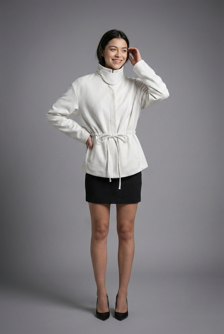 Drawstring Waist Artificial Suede Jacket