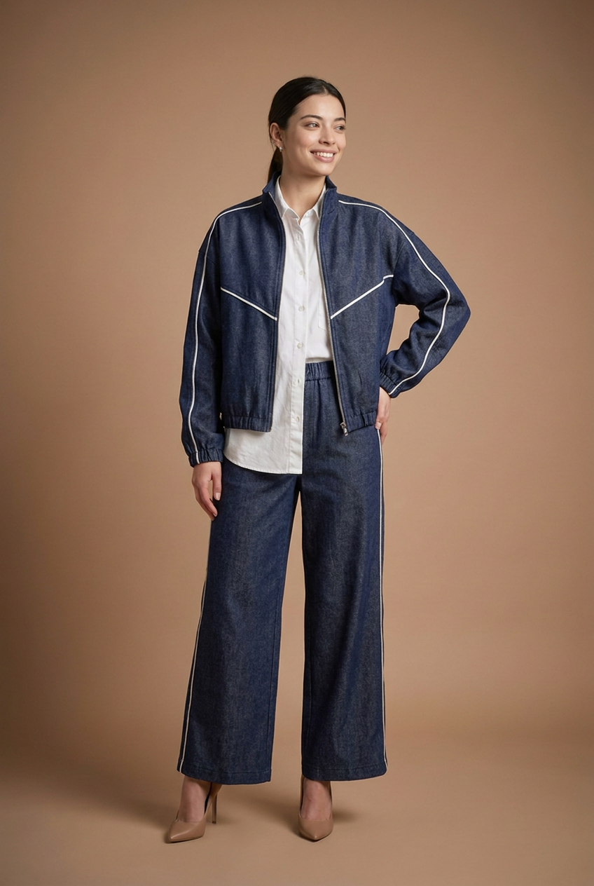 Contrast Piping Track Jacket & Trouser Set
