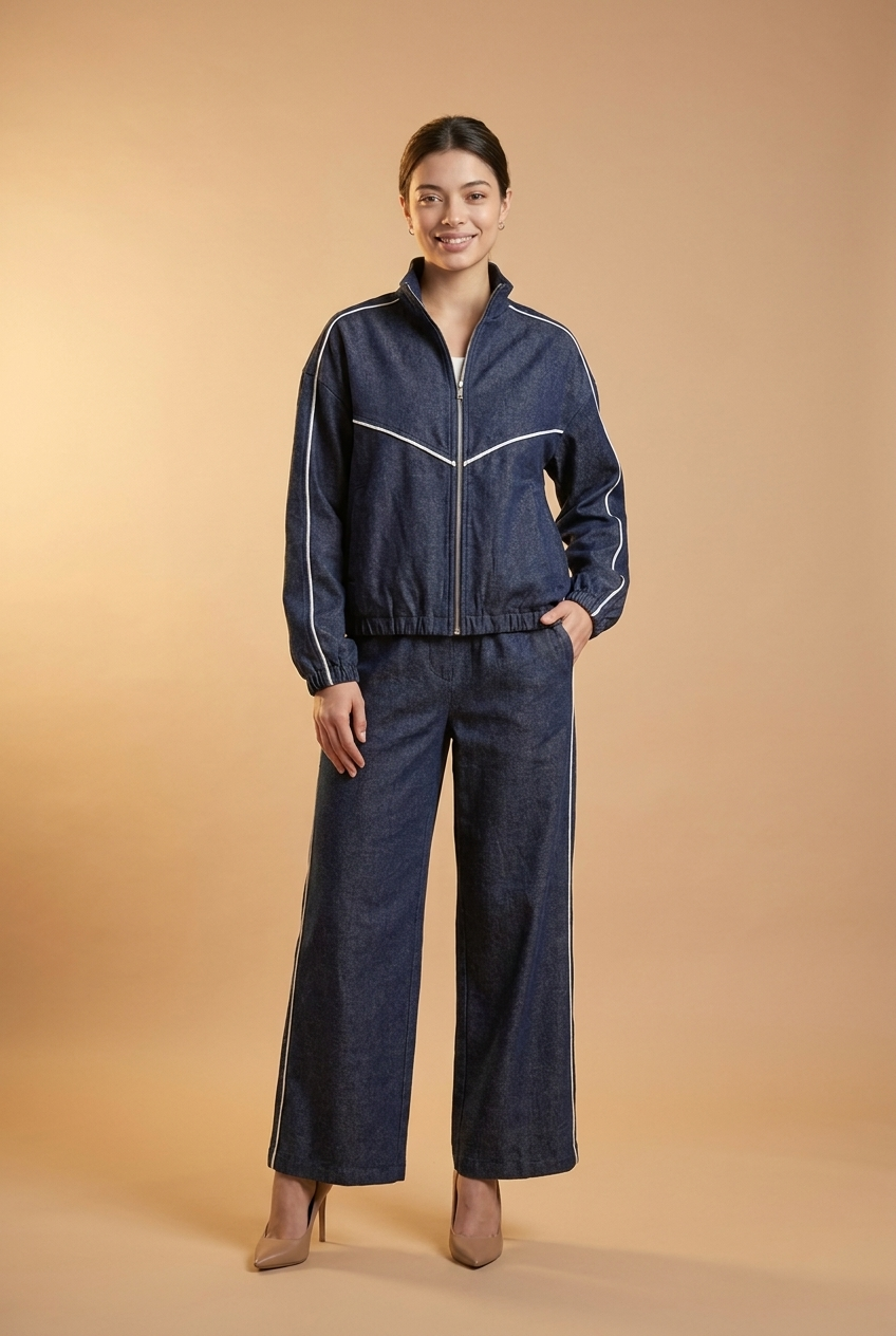 Contrast Piping Track Jacket & Trouser Set