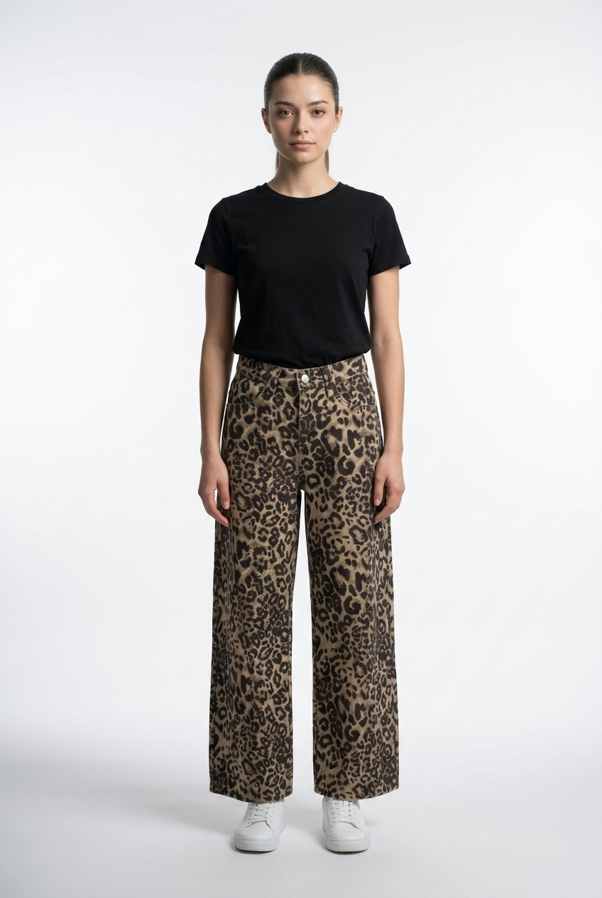 Animal Print Wide-Leg Jeans