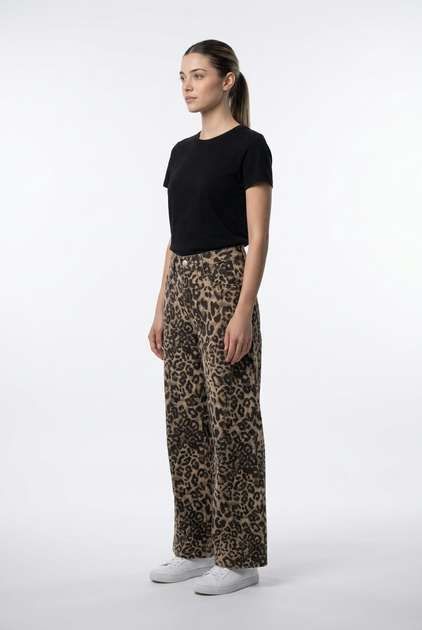 Animal Print Wide-Leg Jeans