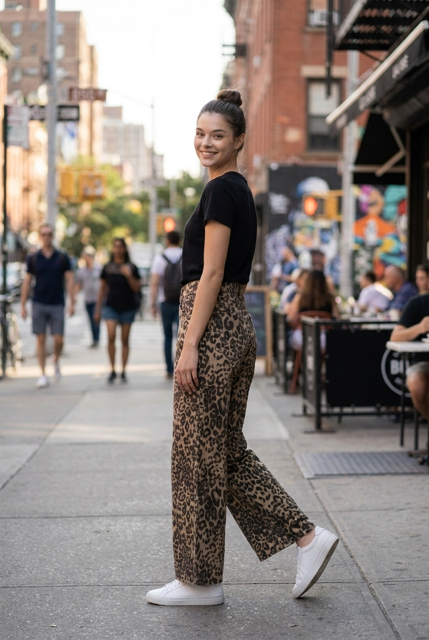 Animal Print Wide-Leg Jeans