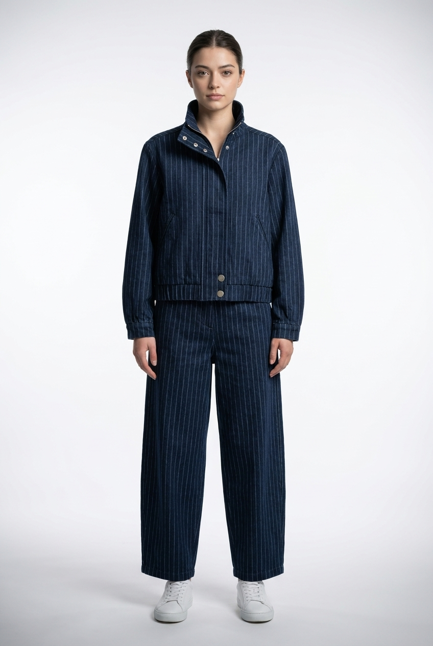 Pinstripe Denim Jacket & Trouser Set