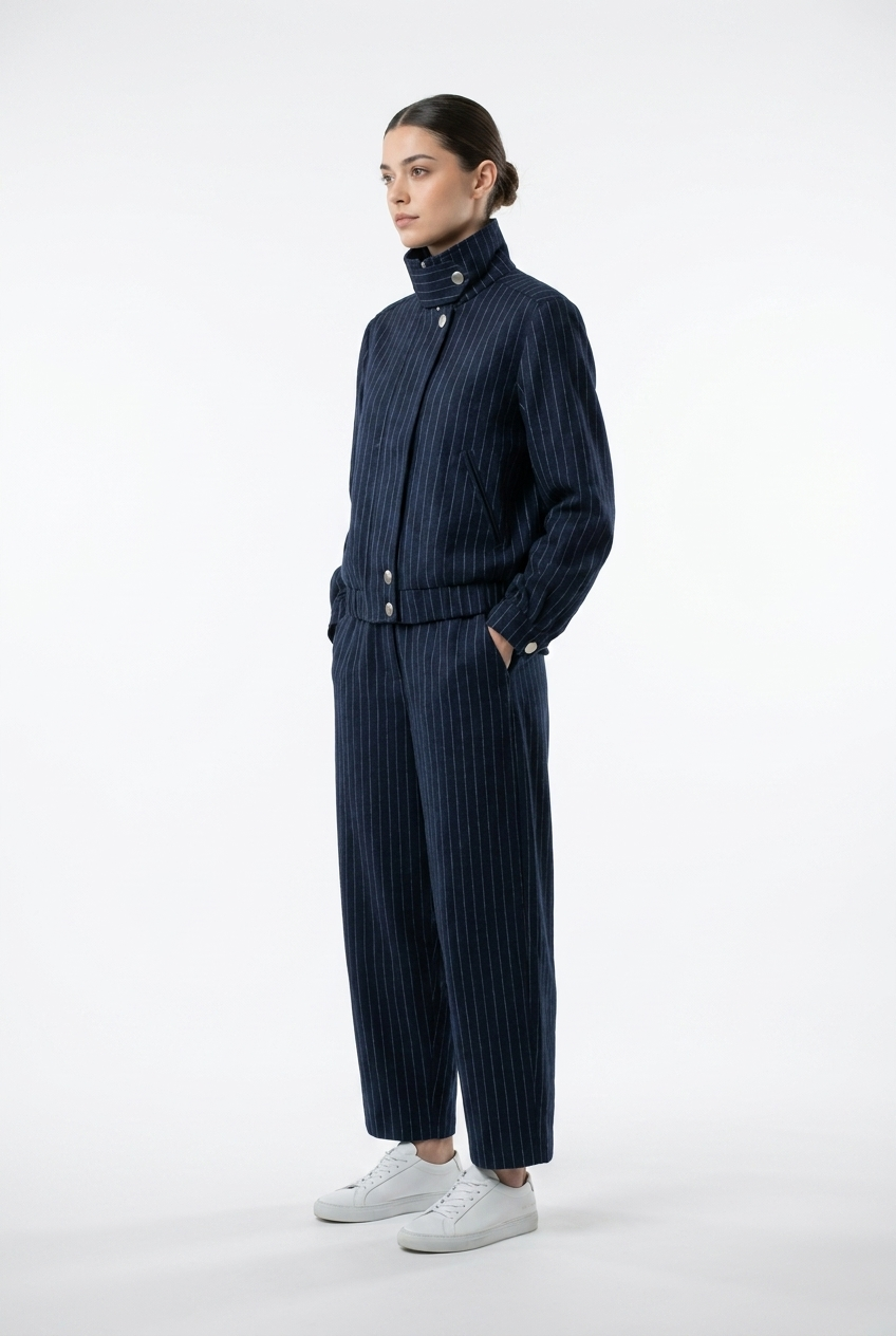 Pinstripe Denim Jacket & Trouser Set