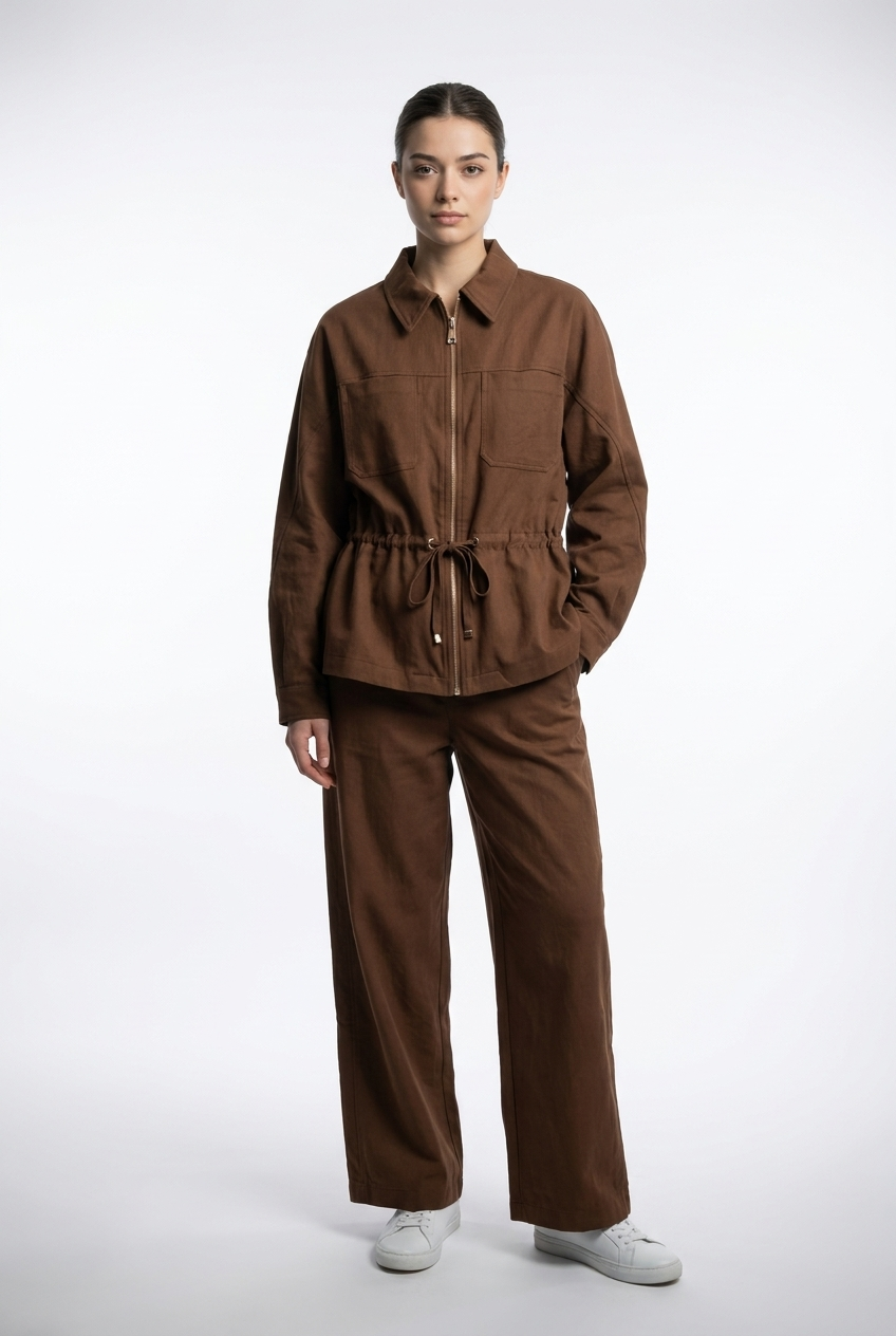 Cinched Waist Utility Jacket & Trouser Set