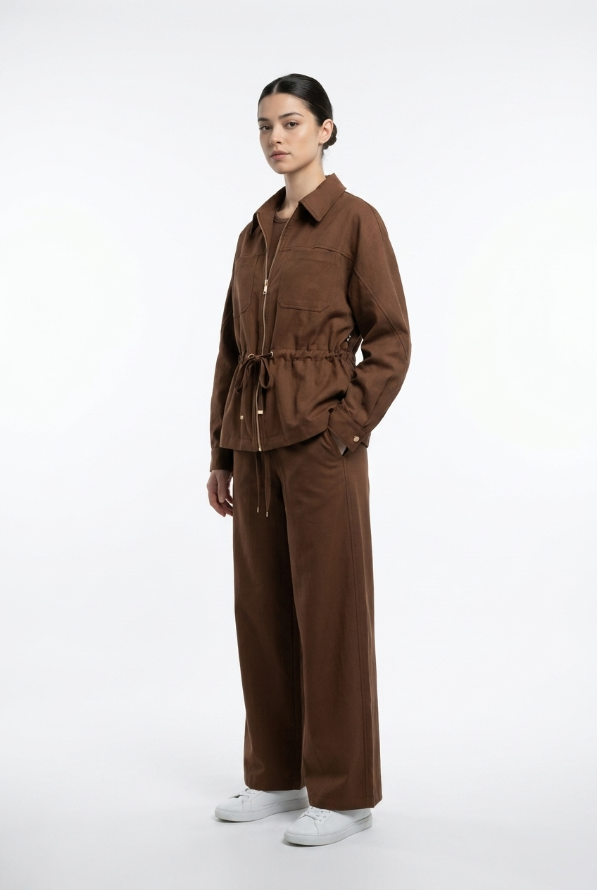 Cinched Waist Utility Jacket & Trouser Set