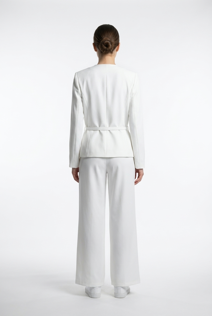 Collarless Belted Jacket & Trouser Set