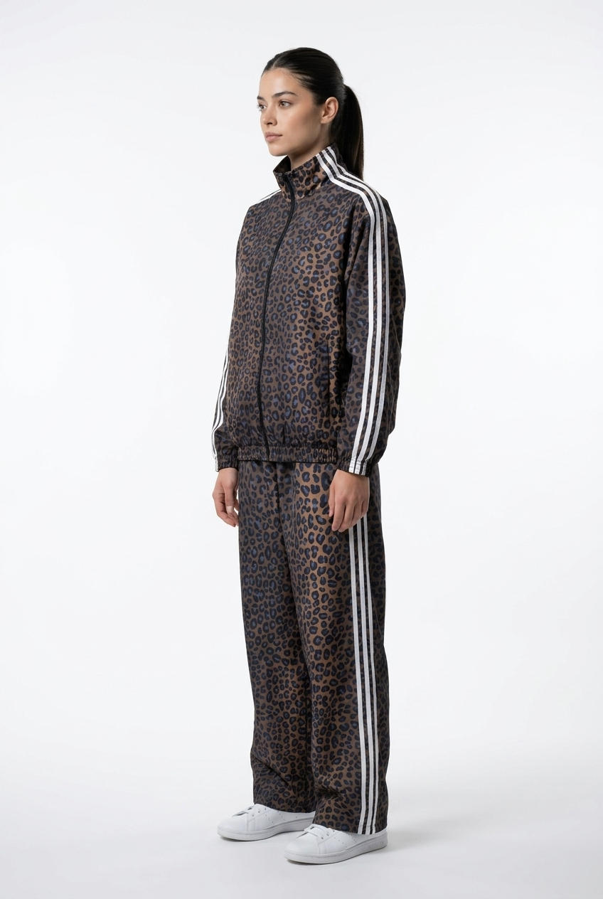 Leopard Print Triple-Stripe Track Set